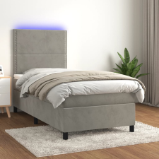 vidaXL Világosszürke bársony rugós és led-es ágy matraccal 90x200 cm ágy és ágykellék