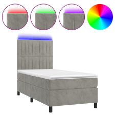 vidaXL világosszürke bársony rugós és LED-es ágy matraccal 90x200 cm (3136221) ágy és ágykellék