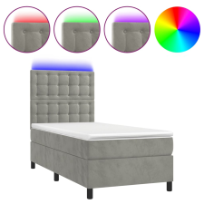 vidaXL világosszürke bársony rugós és LED-es ágy matraccal 90x200 cm (3136341) ágy és ágykellék