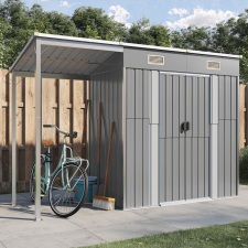 vidaXL világosszürke fészer meghosszabbított tetővel 277x110,5x181 cm kerti tárolás