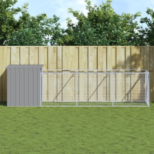 vidaXL világosszürke horganyzott acél kifutós kutyaház 110x405x110 cm szállítóbox, fekhely kutyáknak