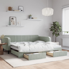 vidaXL világosszürke kihúzható bársony heverő fiókkal 100 x 200 cm ágy és ágykellék