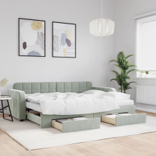 vidaXL világosszürke kihúzható bársony heverő fiókkal 80 x 200 cm ágy és ágykellék