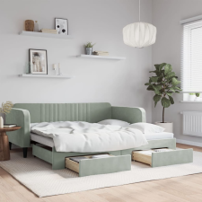 vidaXL világosszürke kihúzható bársony heverő fiókkal 90 x 190 cm ágy és ágykellék