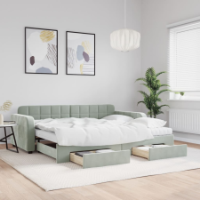vidaXL világosszürke kihúzható bársony heverő fiókkal 90 x 200 cm ágy és ágykellék