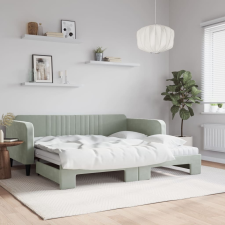 vidaXL világosszürke kihúzható bársony heverő matraccal 100 x 200 cm ágy és ágykellék