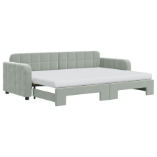 vidaXL világosszürke kihúzható bársony heverő matraccal 80 x 200 cm (3196946) ágy és ágykellék