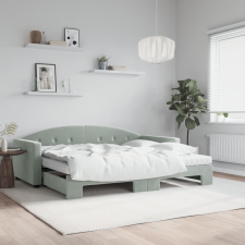 vidaXL Világosszürke kihúzható bársony heverő matraccal 90 x 190 cm ágy és ágykellék