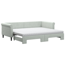 vidaXL világosszürke kihúzható bársony heverő matraccal 90 x 200 cm (3197795) ágy és ágykellék