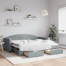 vidaXL világosszürke kihúzható szövet heverő fiókkal 90 x 190 cm ágy és ágykellék