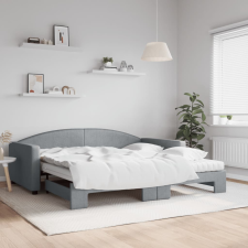 vidaXL világosszürke kihúzható szövet heverő matracokkal 100 x 200 cm ágy és ágykellék