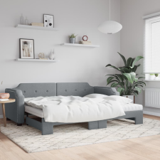 vidaXL világosszürke kihúzható szövet heverő matracokkal 80 x 200 cm ágy és ágykellék