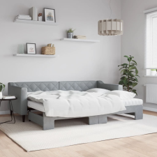 vidaXL világosszürke kihúzható szövet heverő matracokkal 80 x 200 cm ágy és ágykellék