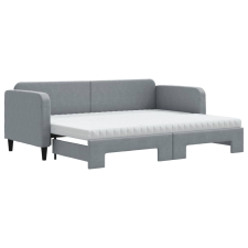 vidaXL világosszürke kihúzható szövet heverő matracokkal 80 x 200 cm (3196829) ágy és ágykellék