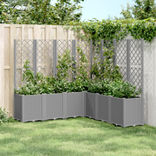 vidaXL Világosszürke PP rácsos kerti ültetőláda 160 x 160 x 140 cm kerti tárolás