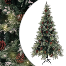 vidaXL zöld és fehér karácsonyfa LED-ekkel és fenyőtobozokkal 225 cm karácsonyi dekoráció