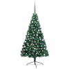 vidaXL zöld fél műkarácsonyfa LED fényekkel és gömbszettel 120 cm