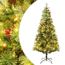 vidaXL Zöld karácsonyfa LED-fényekkel és fenyőtobozokkal 225 cm karácsonyi dekoráció