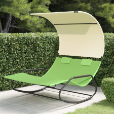 vidaXL zöld-krémszínű kétszemélyes textilén napozóágy napellenzővel kerti bútor