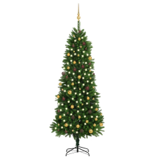 vidaXL zöld műkarácsonyfa LED-fényekkel és gömbszettel 240 cm (3077557) műfenyő