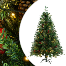 vidaXL zöld PVC és PE karácsonyfa LED-ekkel és fenyőtobozokkal 120 cm műfenyő