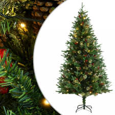 vidaXL Zöld PVC és PE karácsonyfa LED-ekkel és fenyőtobozokkal 195 cm műfenyő
