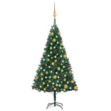vidaXL zöld PVC műkarácsonyfa LED-ekkel és gömbszettel 120 cm (3077534) műfenyő