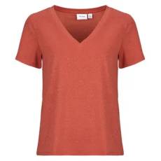Vila Rövid ujjú pólók VILUXI GLITTER V-NECK Rózsaszín EU S