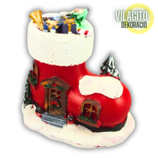  Világítós karácsonyi csizma ház - LED-es téli dekoráció dekorációs kellék