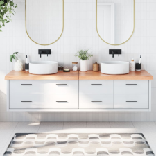 világosbarna kezelt tömör fa fürdőszobai pult 200x50x6 cm építőanyag