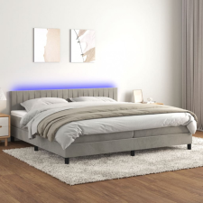  világosszürke bársony rugós és LED-es ágy matraccal 200x200 cm ágy és ágykellék