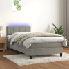  világosszürke bársony rugós és LED-es ágy matraccal 90x200 cm