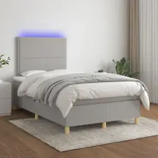  világosszürke szövet rugós és LED-es ágy matraccal 120 x 200 cm ágy és ágykellék
