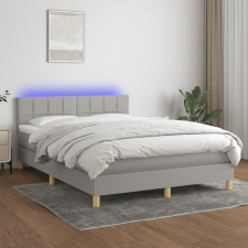 világosszürke szövet rugós és LED-es ágy matraccal 140x190 cm ágy és ágykellék