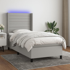  Világosszürke szövet rugós és LED-es ágy matraccal 90x200 cm ágy és ágykellék