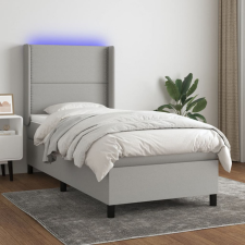  világosszürke szövet rugós és LED-es ágy matraccal 90x200 cm ágy és ágykellék