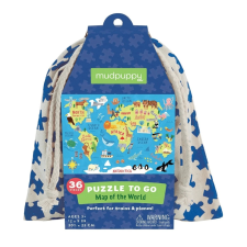 Világtérkép puzzle 36 darabos Mudpuppy vászonzsákban puzzle, kirakós
