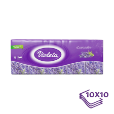  Violeta papírzsebkendő 3 rétegű, 10×10 db – levendula higiéniai papíráru