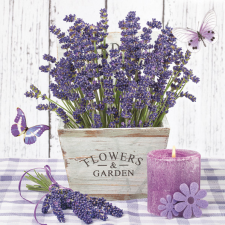 Virág Levendula Wooden Pot szalvéta 20 db-os 33x33 cm party kellék