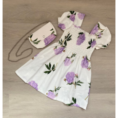  Virág mintás nyári lány ruha táskával, lila, 164