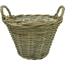  Virágkosár rattanból fogantyúkkal 35 cm x 35 cm x 25 cm szürke kerti dekoráció