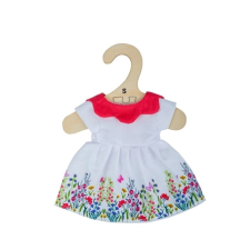virágmintás baba ruha piros gallérral, 28 cm játékbaba felszerelés