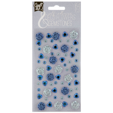  Virágok és drágakövek, deko öntapadós matricák, 25x9,5cm - kék árnyalatok matrica