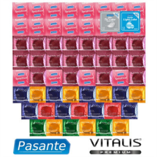 Vitalis Premium Csomag extra vékony óvszerekből - 61 óvszer Pasante és Vitalis Premium + Pasante síkosító, +ajándék óvszer