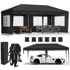  Vízálló pop up pavilon, 420d oxford ruha, esőálló lombkorona, Fekete kerti bútor