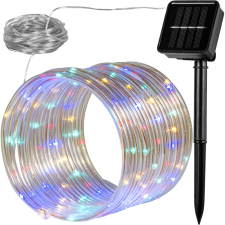 VOLTRONIC® Napelemes lámpa fényfűzér ledszalag 10 méter 100 db színes led akkumulátoros vízálló fénykötél kültéri világítás