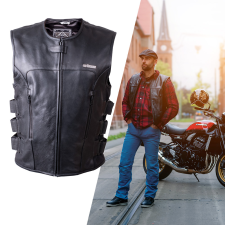 W-Tec Bőr motoros mellény W-TEC Trabacho fekete 3XL motocross mez