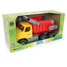 Wader : City Truck dömper teherautó - Piros/sárga autópálya és játékautó