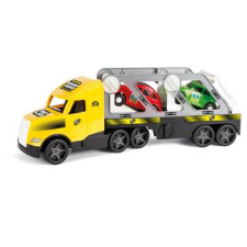 Wader : magic truck retro autószállító kamion fluoreszkáló lámpákkal, 81 cm - sárga autópálya és játékautó