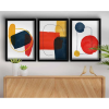 Wallity Elegáns dekoratív keretes MDF festmények (3 db), 38 x 53 cm | 100% MDF és fa keret | Élénk vörös, mustár, sötétkék és fehér | Tökéletes otthoni dekorációhoz